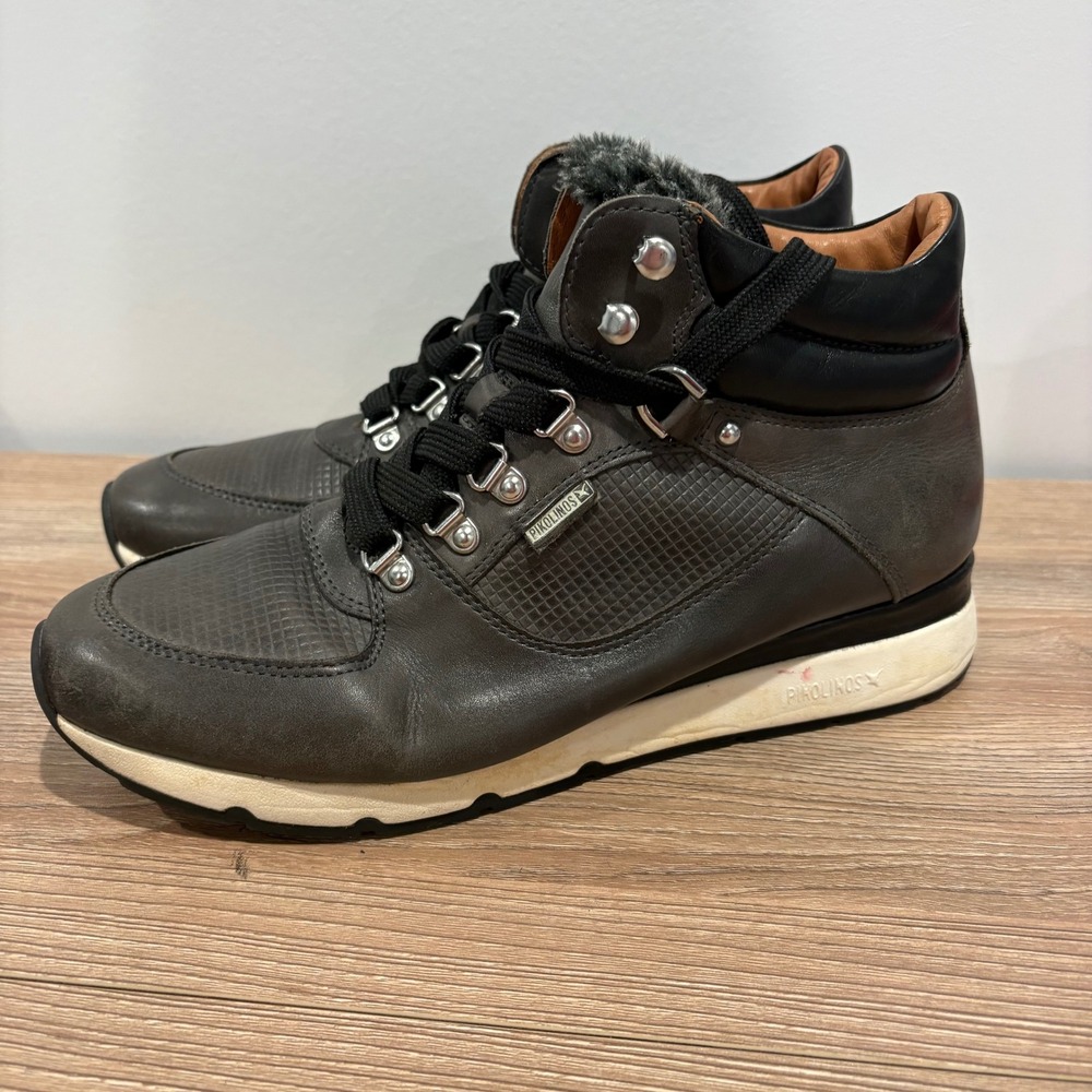 Pikolinos Mundaka Leather Hiking Sneaker Boots Gray Size 41 Womens Faux Fur Trim